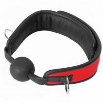 BAILLON BOULE NOIRE NYLON ROUGE ET CUIR NOIR