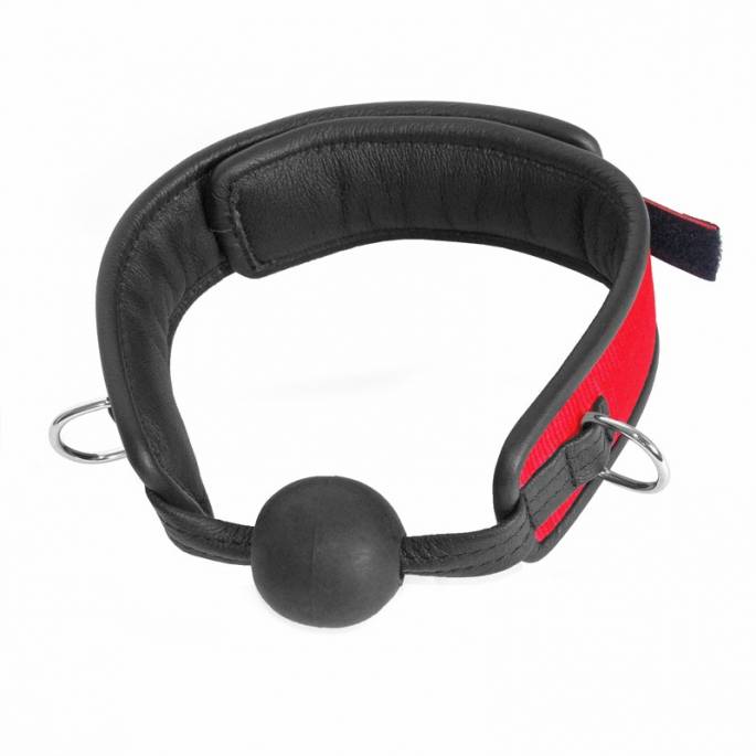 BAILLON BOULE NOIRE NYLON ROUGE ET CUIR NOIR