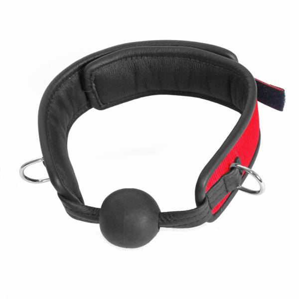 BLACK BALL GAG RED NYLON AND BLACK LEATHER