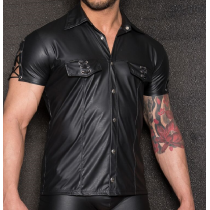 CHEMISE WETLOOK LACETS MANCHE + POCHES