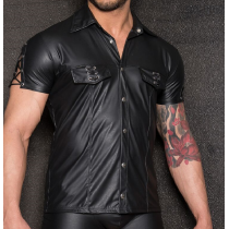 WETLOOKHEMD SCHNÜRSENKEL ÄRMEL + TASCHEN