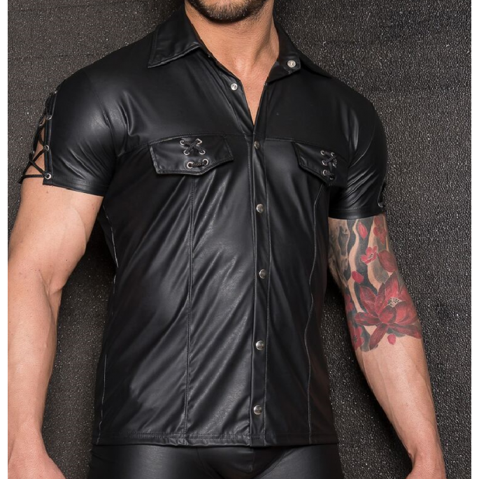 CHEMISE WETLOOK LACETS MANCHE + POCHES