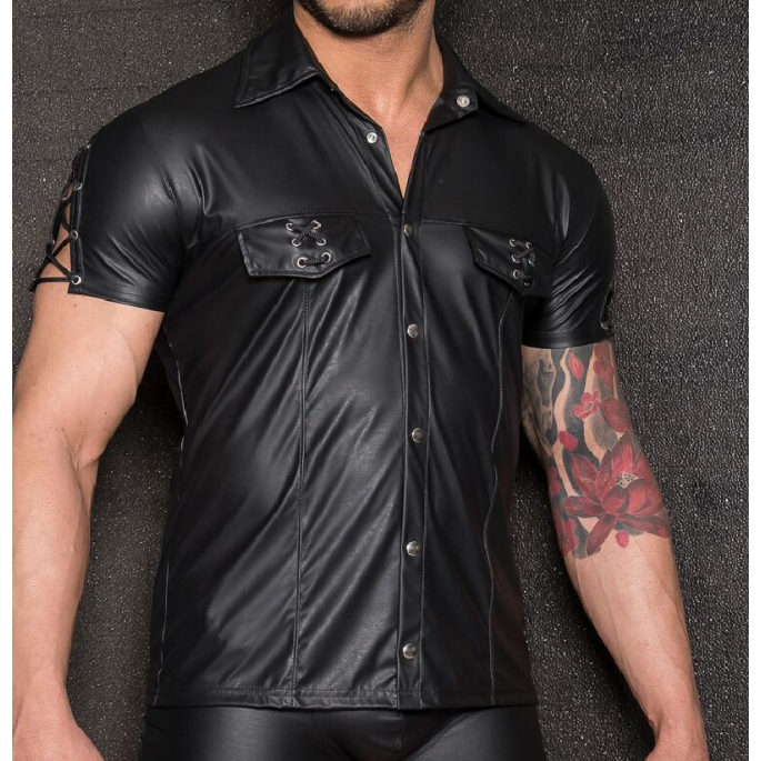 WETLOOKHEMD SCHNÜRSENKEL ÄRMEL + TASCHEN