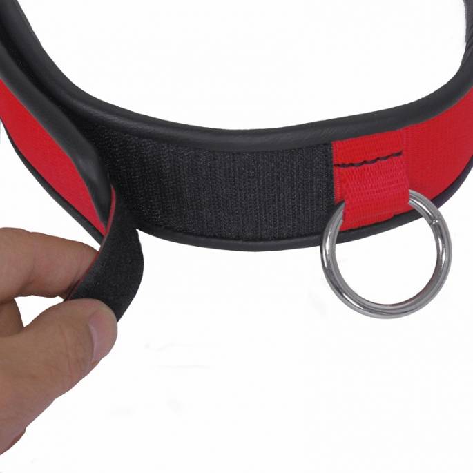 BONDAGE-GÜRTEL AUS ROTEM NYLON UND SCHWARZEM LEDER