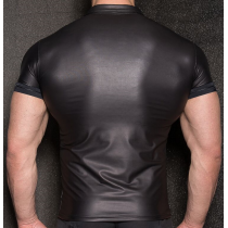 POLO NOIR WETLOOK BANDES NOIRES