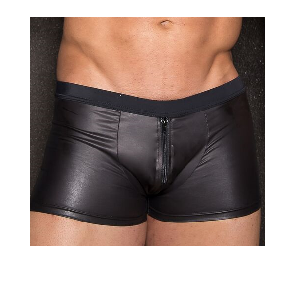 WETLOOK-BOXERSHORTS + REISSVERSCHLUSS SCHWARZ