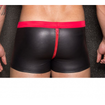 SCHWARZE WETLOOK-BOXERSHORTS + ROTER REISSVERSCHLUSS