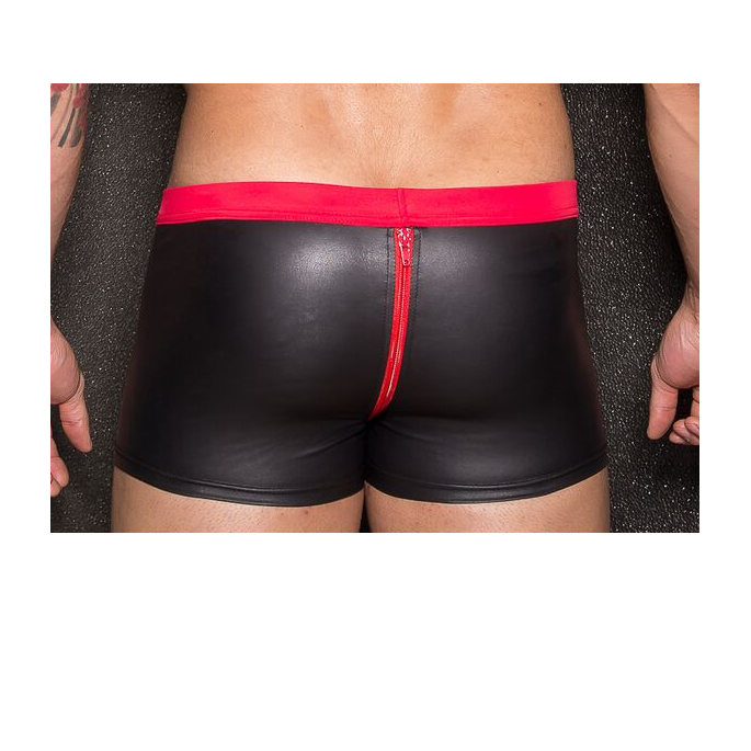 BOXER NOIR WETLOOK + ZIP ROUGE