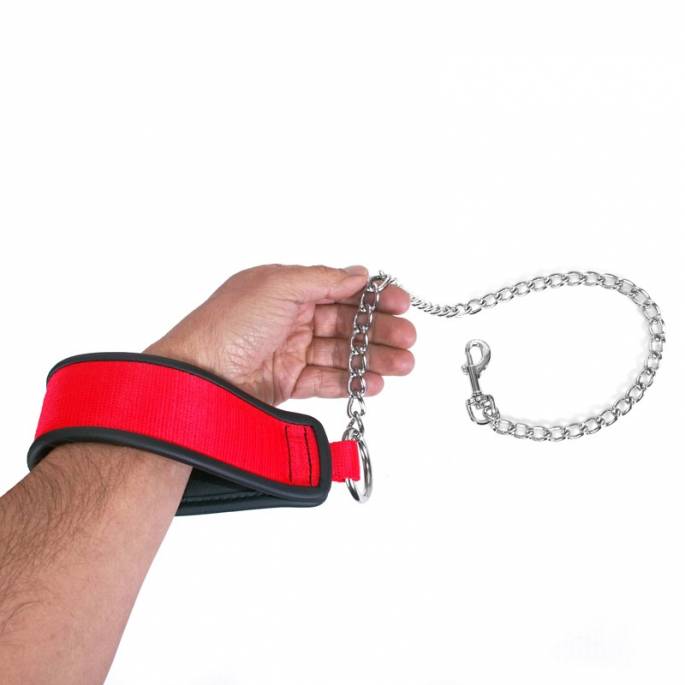 LAISSE LARGE NYLON ROUGE CHAINE 80 CM