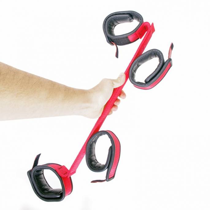 BARRE D'ECARTEMENT NYLON ROUGE ET CUIR NOIR