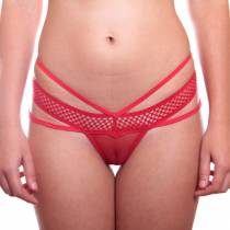 STRING ROUGE RÉSILLE + LANIÈRES