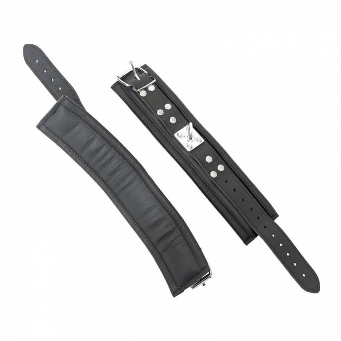 BLACK LEATHER ANKLE CUFFS + 360° RING