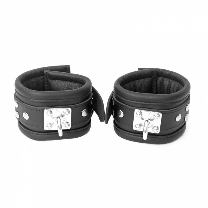 BLACK LEATHER ANKLE CUFFS + 360° RING