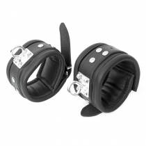 BLACK LEATHER ANKLE CUFFS + 360° RING