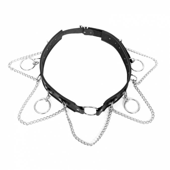CEINTURE DE BONDAGE CUIR ANNEAUX + CHAINES
