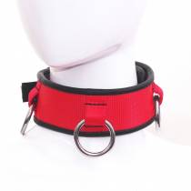 COLLIER NYLON ROUGE ET CUIR NOIR 3 ANNEAUX