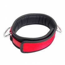 COLLIER NYLON ROUGE ET CUIR NOIR 3 ANNEAUX