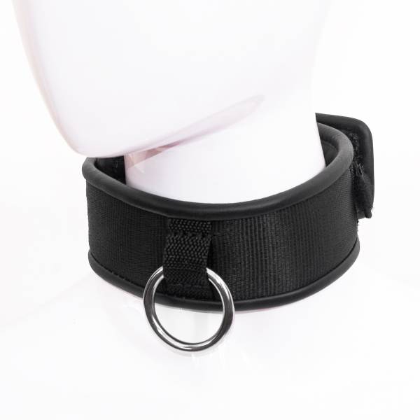 BLACK LEATHER AND NYLON COLLAR + RING