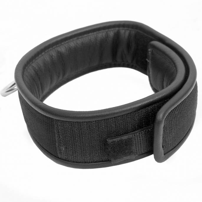 COLLIER NYLON ET CUIR NOIR + ANNEAU