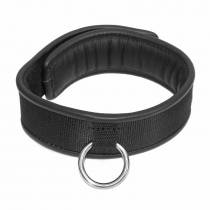 COLLIER NYLON ET CUIR NOIR + ANNEAU
