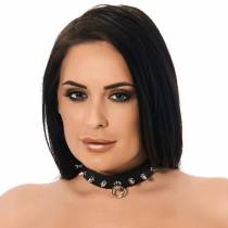 COLLIER CUIR NOIR 2,5 CM + POINTES