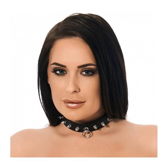 COLLIER CUIR NOIR 2,5 CM + POINTES
