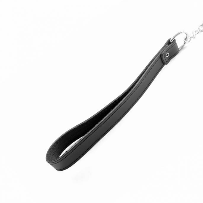 LAISSE CUIR NOIR + CHAINE DOUBLE MOUSQUETON