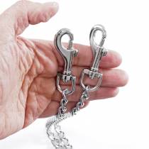 LAISSE CUIR NOIR + CHAINE DOUBLE MOUSQUETON