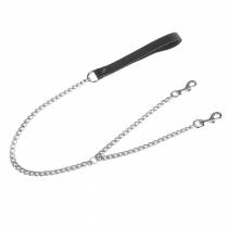 LAISSE CUIR NOIR + CHAINE DOUBLE MOUSQUETON