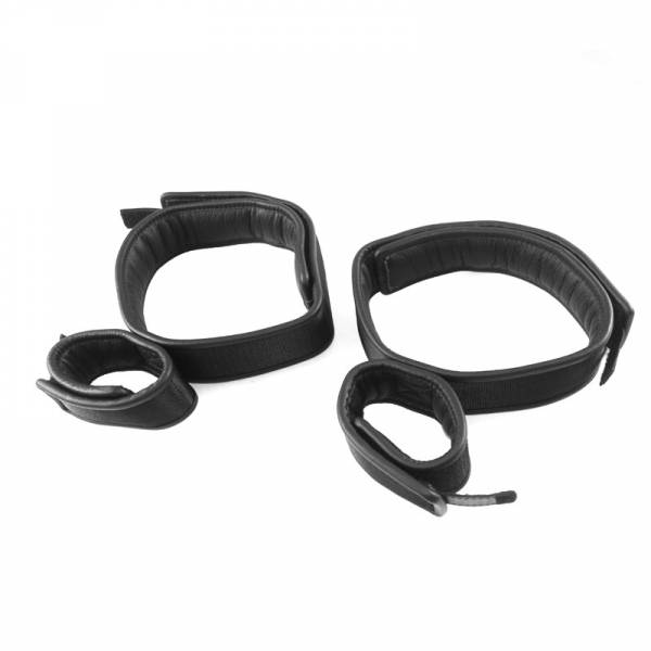BLACK LEATHER / NYLON HANDCUFFS THIGH / WRIST