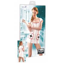 TUNIQUE INFIRMIÈRE VINYLE BLANC COUTURES ROUGES