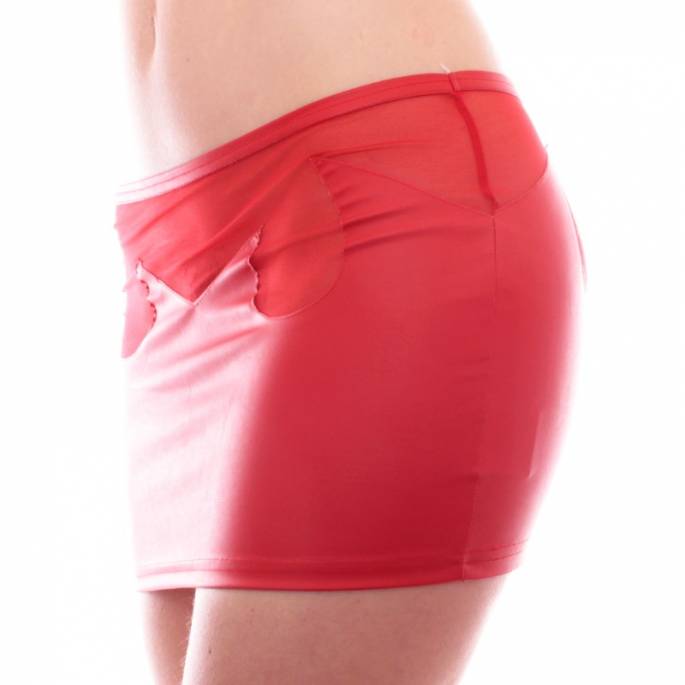 JUPE ROUGE WETLOOK+VOILE FORMES