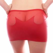 JUPE ROUGE WETLOOK+VOILE FORMES