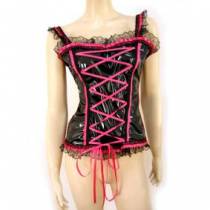 BUSTIER VINYL SCHWARZ SCHNÜRUNG ROSA