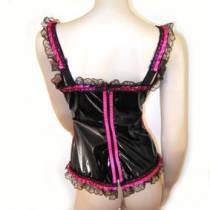 BUSTIER VINYL SCHWARZ SCHNÜRUNG ROSA