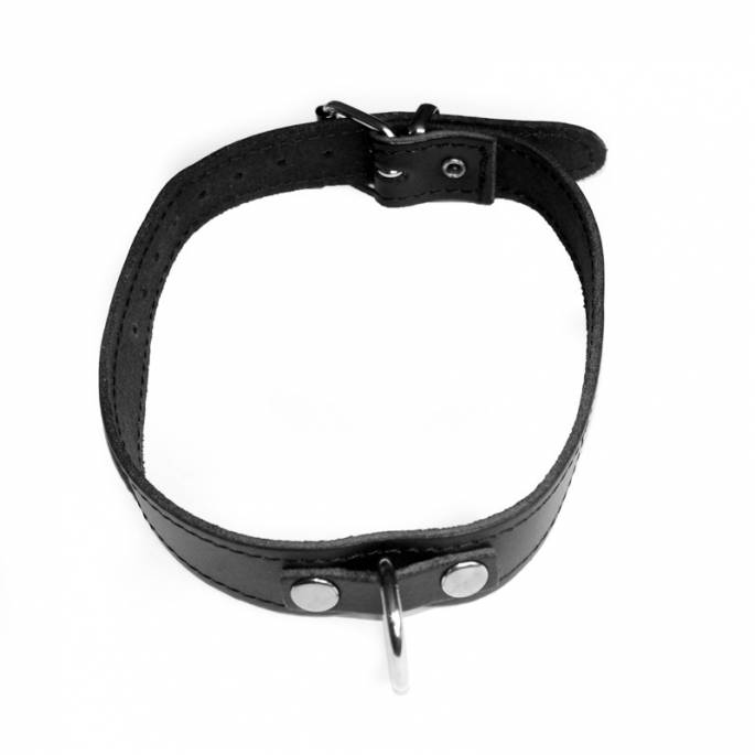 COLLIER CUIR FIN NOIR + ANNEAU