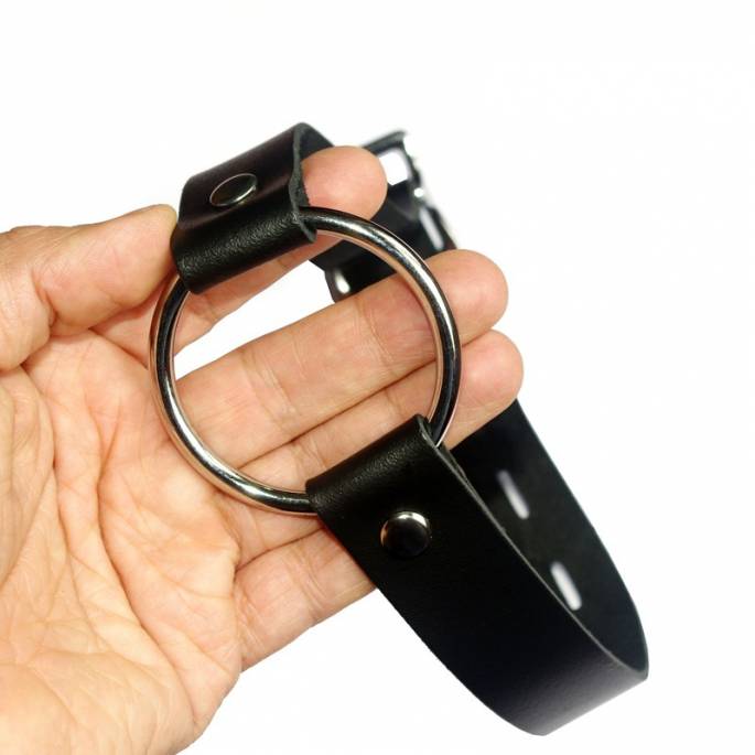 COLLIER ANNEAUCUIR NOIR CADENASSABLE