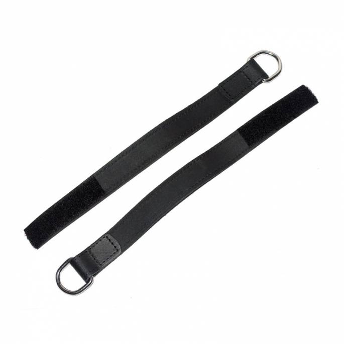 HANDSCHELLEN AUS SCHWARZEM LEDER MIT KLETTVERSCHLUSS + KARABINERHAKEN