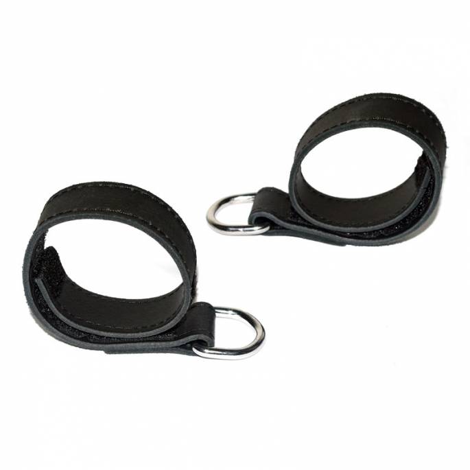 MENOTTES CUIR NOIR VELCRO + MOUSQUETON