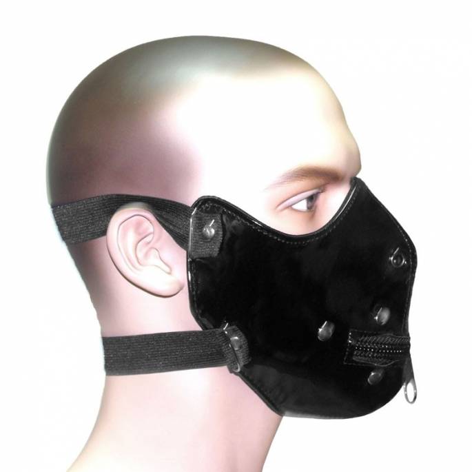 BLACK VINYL MUZZLE + MOUTH ZIPPER