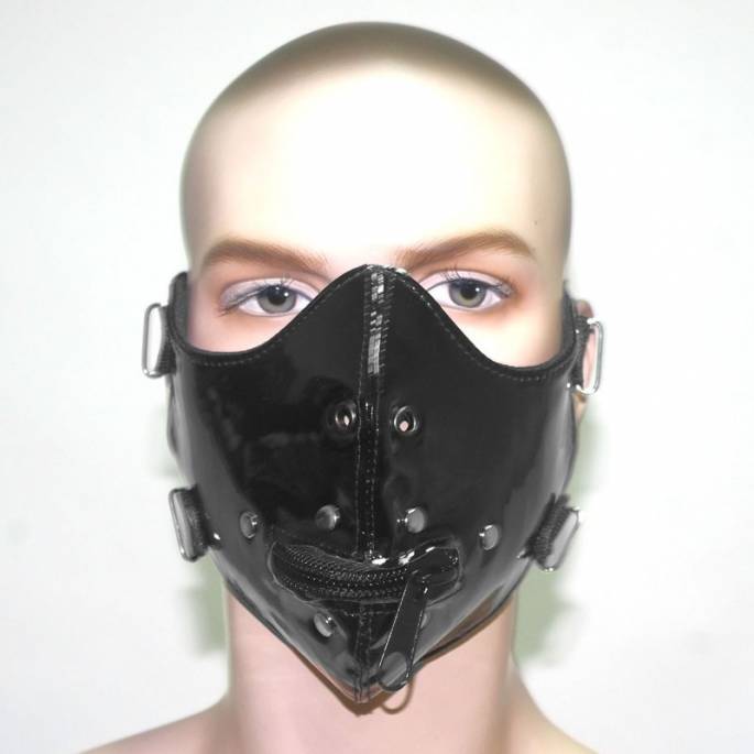 BLACK VINYL MUZZLE + MOUTH ZIPPER