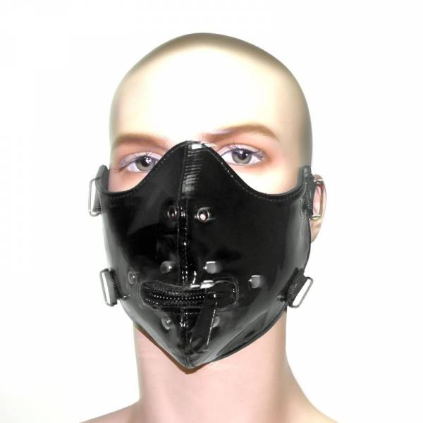 BLACK VINYL MUZZLE + MOUTH ZIPPER