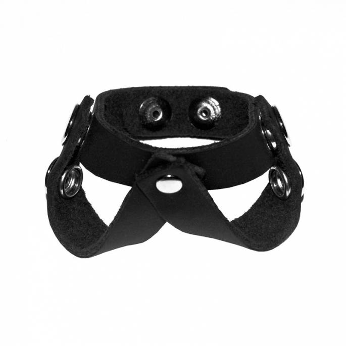 COCKRING CUIR NOIR DIVIDER V-STYLE