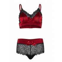 ENSEMBLE NOIR/ROUGE DENTELLE ET SATIN