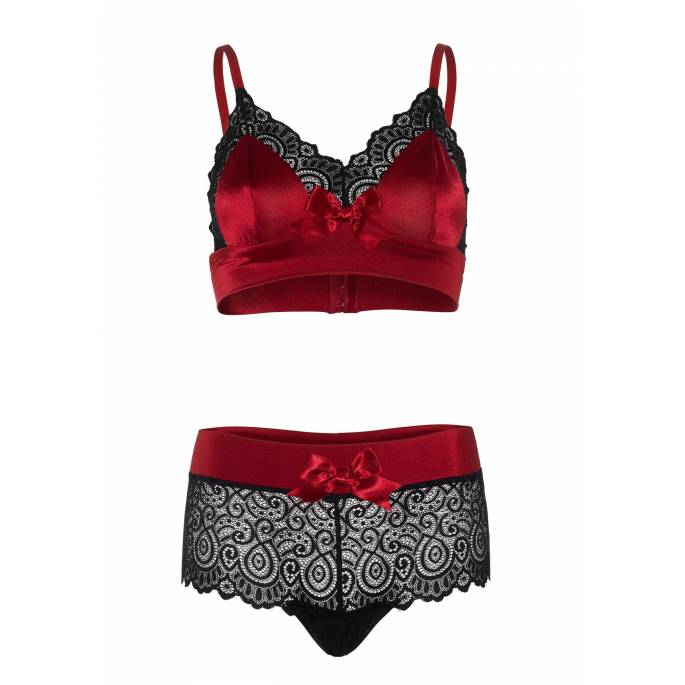 ENSEMBLE NOIR/ROUGE DENTELLE ET SATIN