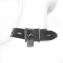 HALSBAND MIT RING AUS SCHWARZEM LEDER MIT VORHÄNGESCHLOSS