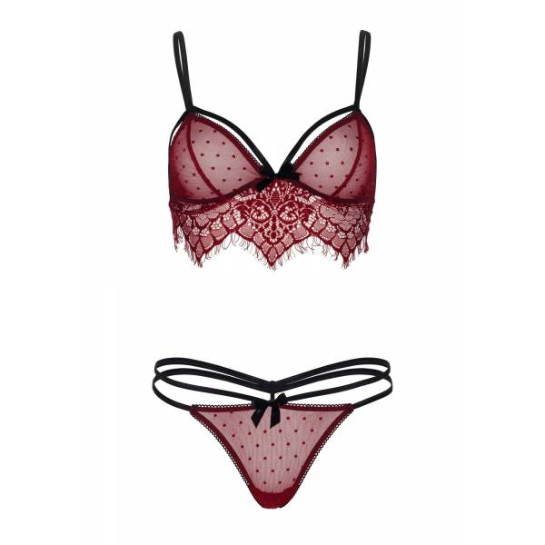 THONG + LACE SET CHANTILLY BURGUNDY