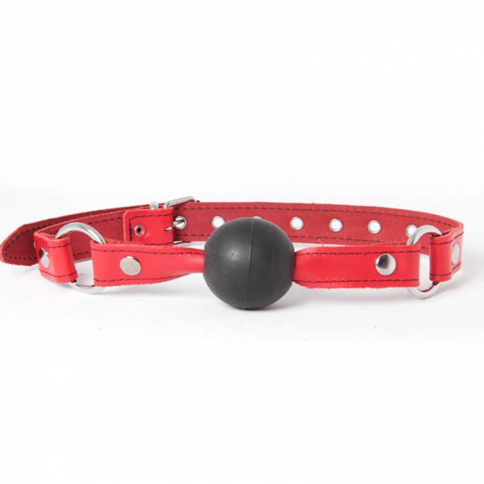 RED LEATHER GAG WITH BLACK BALL