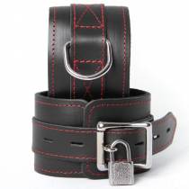 MENOTTES CUIR NOIR COUTURE ROUGE CADENASSABLES