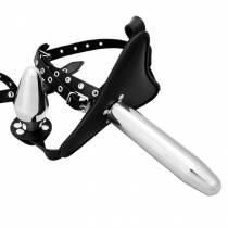 LEDERGESCHIRR METALLDILDO + INTEGRIERTER PLUG